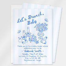 Convite de Chá de Bebê Brunch | Listras Azuis