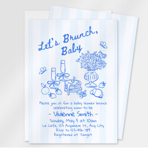 Convite de Chá de Bebê Brunch Listras Azuis