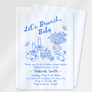 Convite de Chá de Bebê Brunch | Listras Azuis