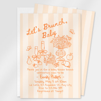 Convite de Chá de Bebê Brunch | Listras Laranja