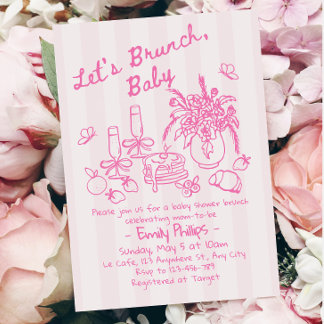 Convite de Chá de Bebê Brunch | Listras Rosa
