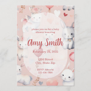 Convite de Chá de Bebê Bunny & Lamb – Aquarela