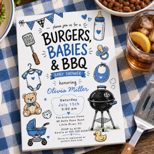 Convite de Chá de Bebê Burgers, Bebês & BBQ