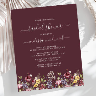 Convite de Chá de Bebê Burgundy Orçamento Florais 