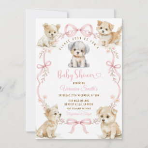 Convite de Chá de Bebê Cachorrinho com Laço Rosa A