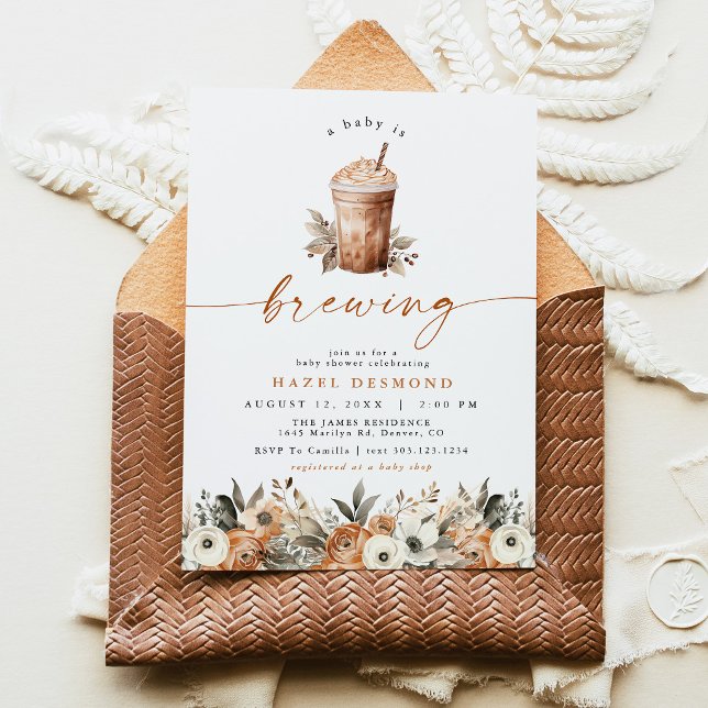 Convite de Chá de Bebê Café, Um Bebê Está Sendo Pr (A Baby Is Brewing Frozen Latte Espresso Themed Baby Shower Invitation)