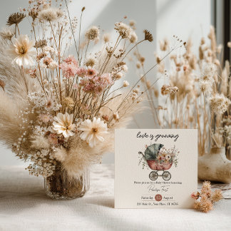Convite de Chá de Bebê Carrinho de Bebê Floral Boh