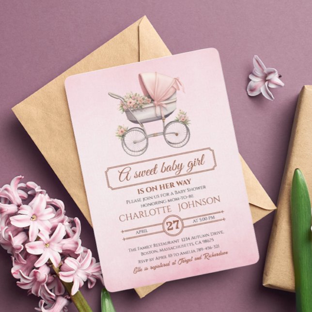 Convite de Chá de Bebê Carrinho de Bebê Floral Vin (Criador carregado)
