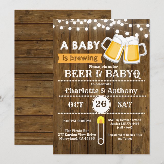 Convite de chá de bebê casal cerveja neutro em gên (Frente/Verso)
