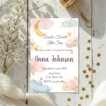 Convite de Chá de Bebê Celestial Fofo | Aquarela