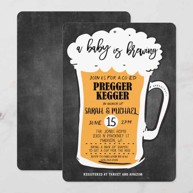 Convite de Chá de Bebê Cerveja Pregger Kegger (Frente/Verso)