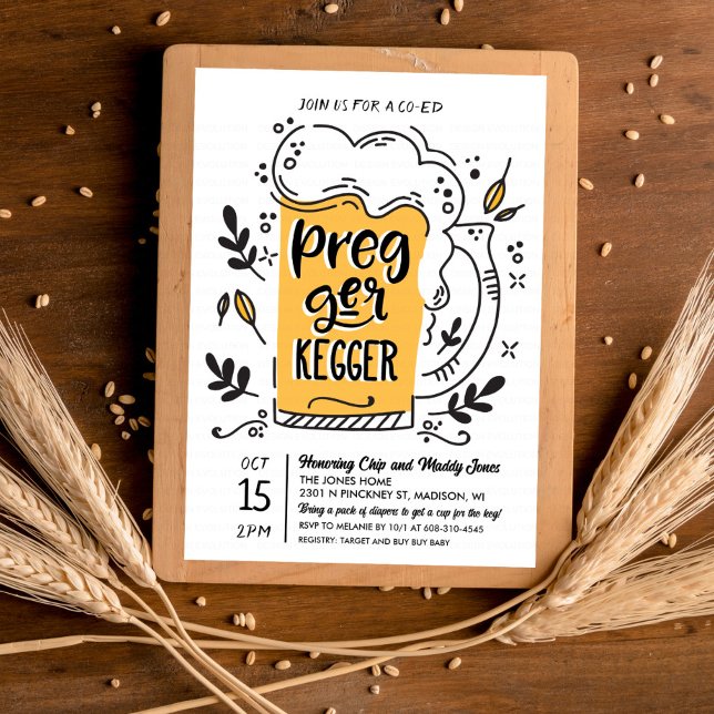 Convite de Chá de Bebê Cerveja Pregger Kegger (Criador carregado)