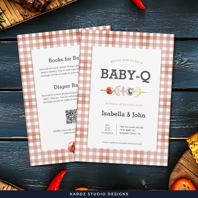 Convite de Chá de Bebê Churrasco Baby Q Tudo em Um (Front and back of card shown in 5 x 7 in. Customize with your event details on the back of the card.)