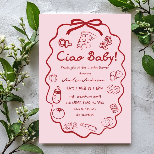Convite de Chá de Bebê Ciao Pizza Italiano Doodle (Criador carregado)