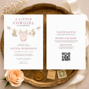 Convite de Chá de Bebê Código QR Little Cowgirl Cl