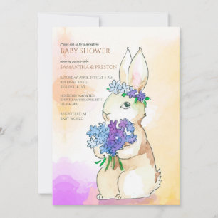Convite de Chá de Bebê Coelho com Buquê de Flores