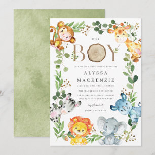 Convite de Chá de Bebê com Animais da Savana