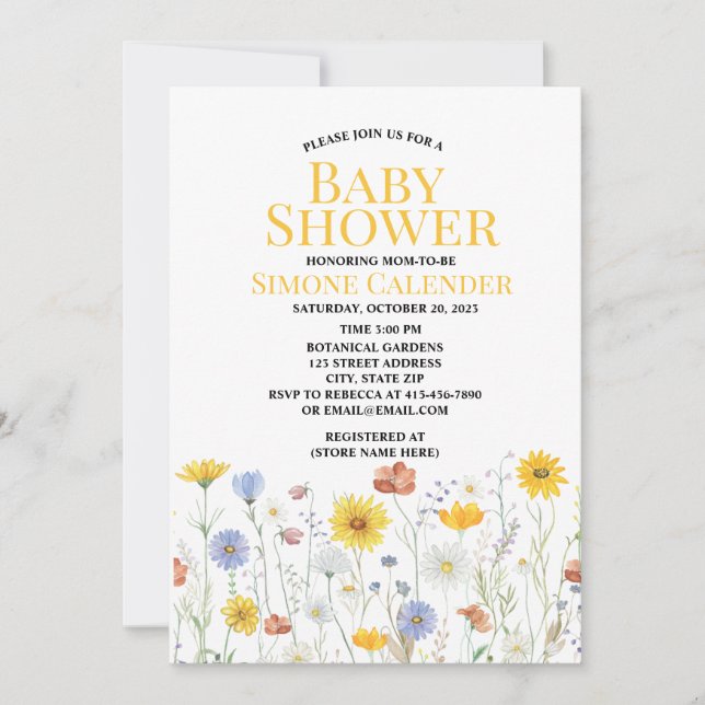 convite de chá de bebê com aquarela de flores silv (Frente)