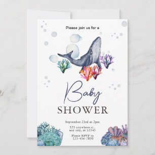 Convite de Chá de Bebê com Aquarela do Oceano Subm