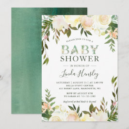 Convite de Chá de Bebê com Aquarela Verde