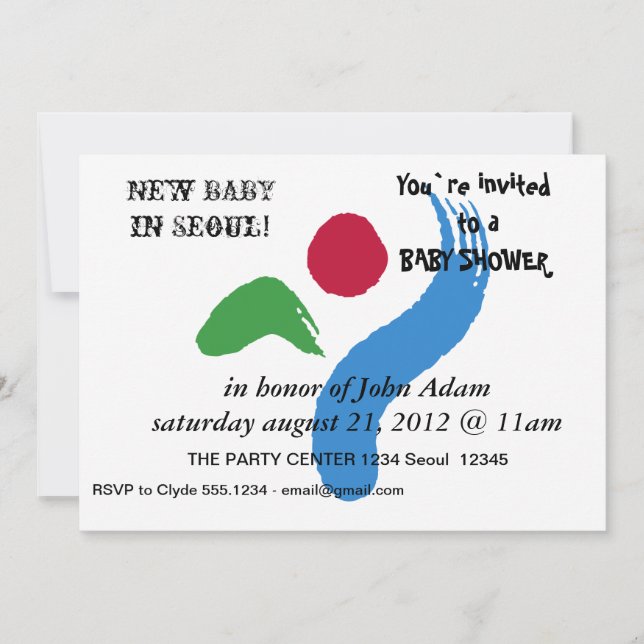 Convite de Chá de Bebê com Bandeira de Seul (Frente)