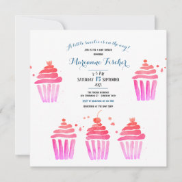 Convite de Chá de Bebê com cupcakes em aquarela ro