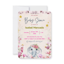 Convite de Chá de Bebê com Elefante Floral.