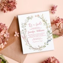 convite de chá de bebê com flores silvestres rosa 