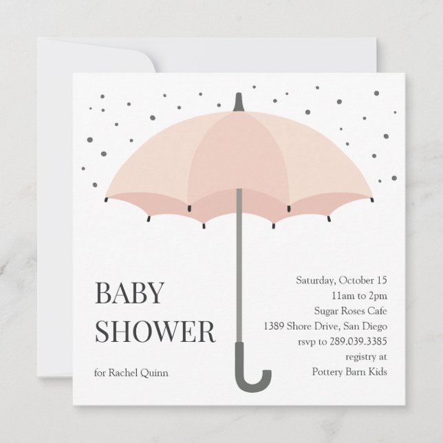 Convite de chá de bebê com guarda-chuva moderno e  (Frente)