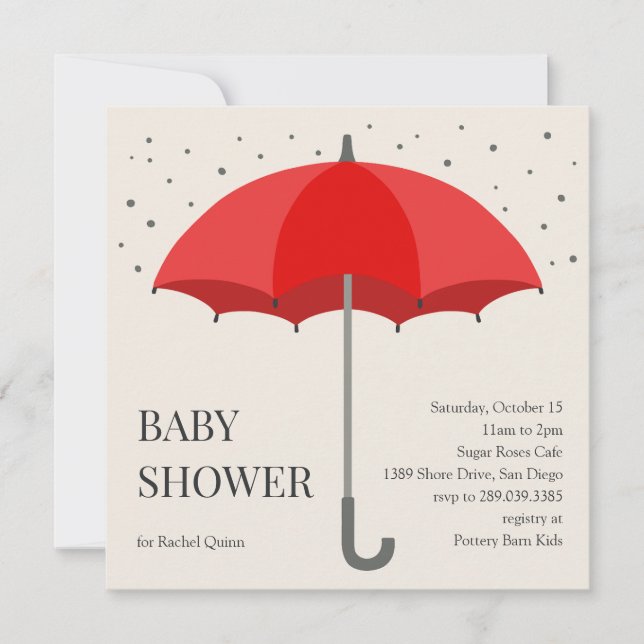 Convite de chá de bebê com guarda-chuva moderno e  (Frente)