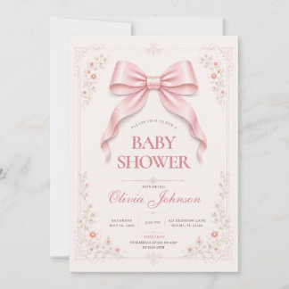 Convite de Chá de Bebê com Laço Rosa