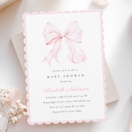 Convite de Chá de Bebê com Laço Rosa