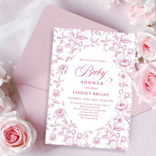 Convite de Chá de Bebê com Padrão de Rosa Pink emp