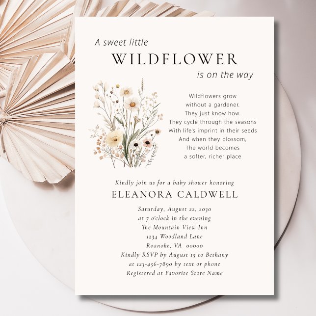 Convite de Chá de Bebê com Poema Inspirador de Flo (Delicate Wildflowers Inspirational Poem Baby Shower Invitation)
