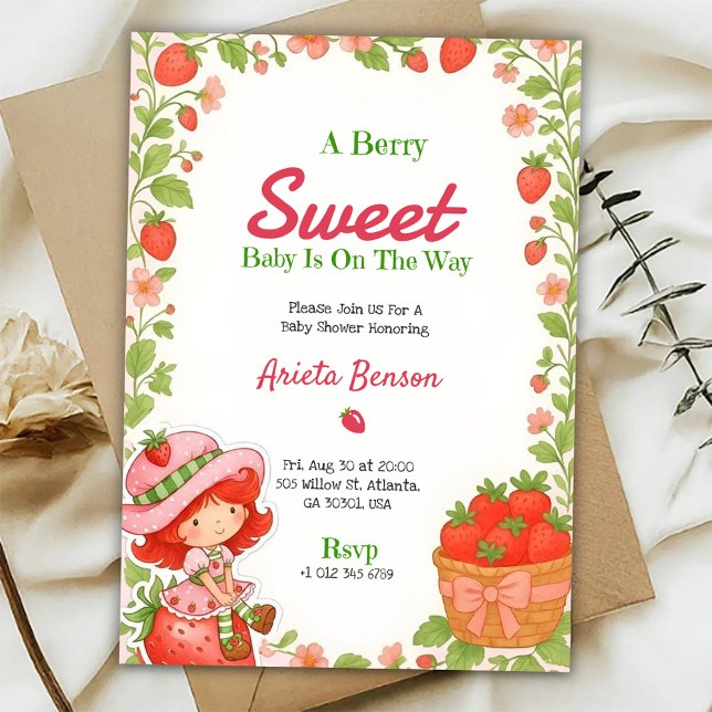 convite de chá de bebê com tema Berry Sweet (Criador carregado)