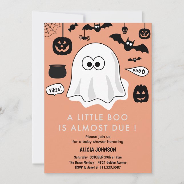 Convite de chá de bebê com tema de Halloween em ou (Frente)