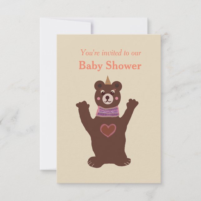 Convite de chá de bebê com um urso (Frente)
