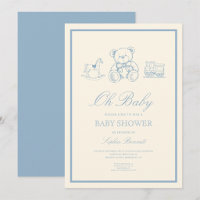 Convite de Chá de Bebê com Urso de Pelúcia Vintage