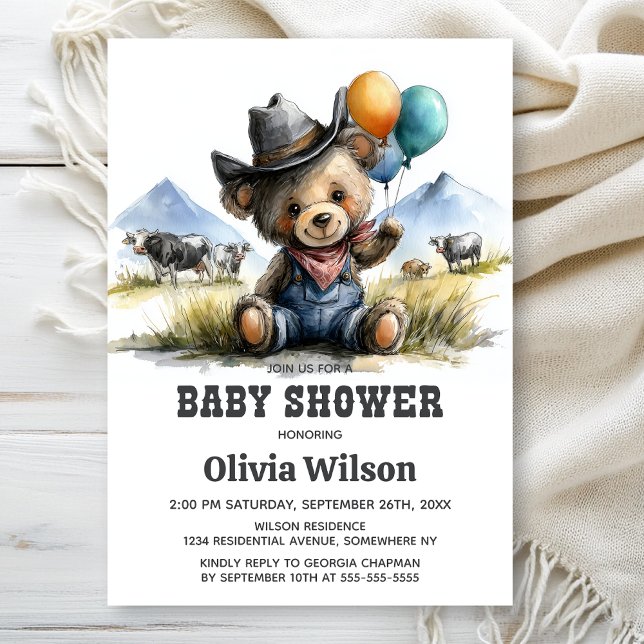 Convite de Chá de Bebê com Urso Teddy Country (Criador carregado)