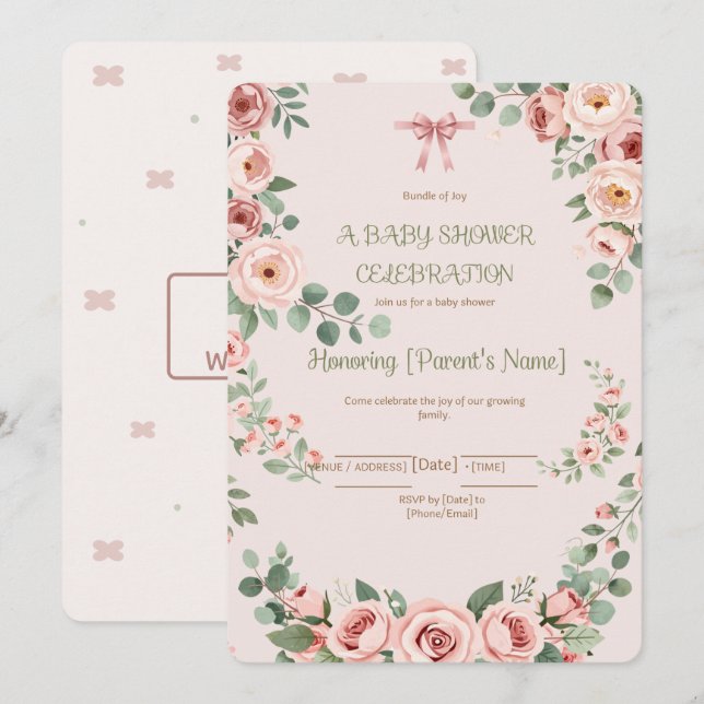 Convite de Chá de Bebê Coquette Arco-íris Blush (Frente/Verso)