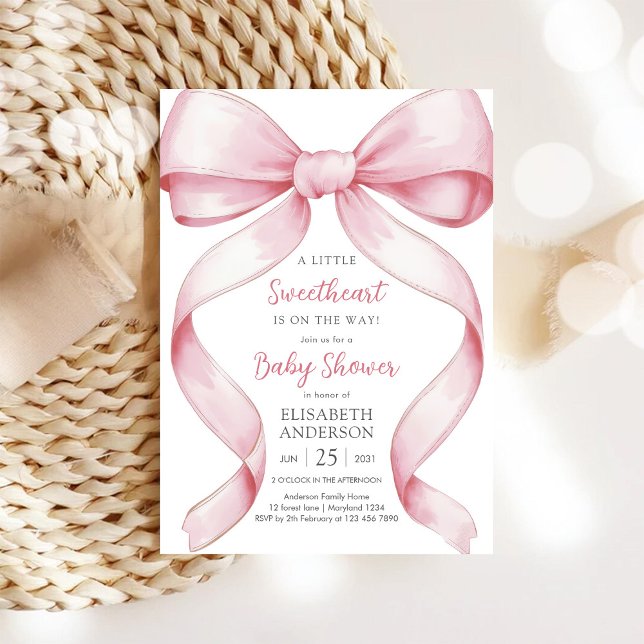 Convite de Chá de Bebê Coquette com Laço Rosa (Criador carregado)