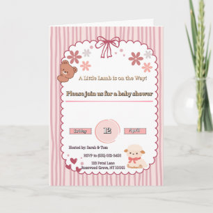 Convite de Chá de Bebê Coquette Rosa Claro Urso e 