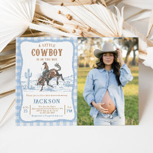 Convite de chá de bebê cowboy ocidental azul