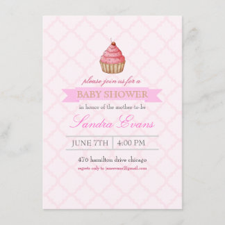 Convite de Chá de Bebê Cupcake com Confeitos Rosa