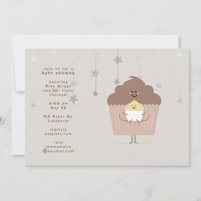 Convite de Chá de Bebê Cupcake Mamãe e Bebê (Frente)