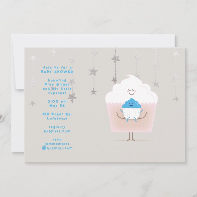 Convite de Chá de Bebê Cupcake Mamãe e Bebê (Frente)