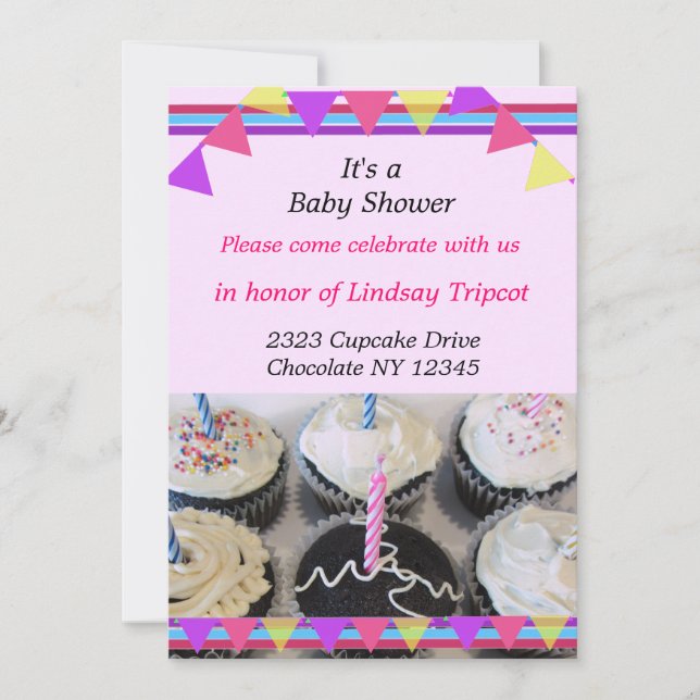 Convite de Chá de Bebê Cupcakes (Frente)
