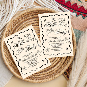 Convite de Chá de Bebê Cupido Doodle Neutro em Gên