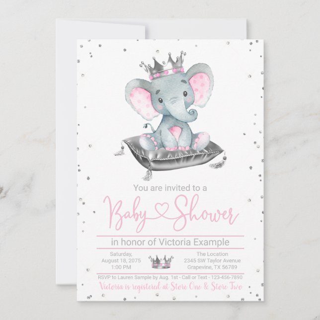 Convite de Chá de Bebê da Princesa Elefante Menina (Frente)