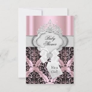 Convite de Chá de Bebê Damask & Tiara Princesa